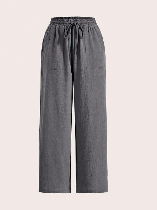 Plain Loose Drawstring Pants With Pocket