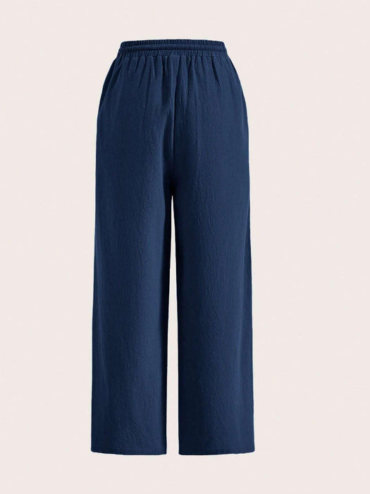 Plain Loose Drawstring Pants With Pocket