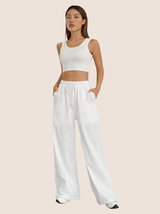 Plain Loose Drawstring Pants With Pocket