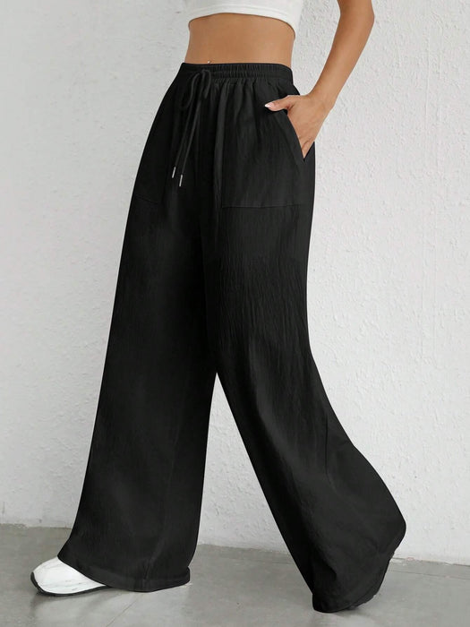 Plain Loose Drawstring Pants With Pocket