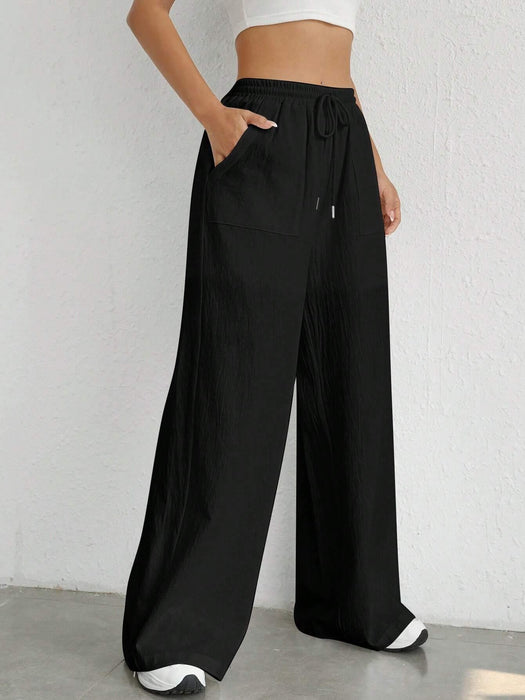 Plain Loose Drawstring Pants With Pocket