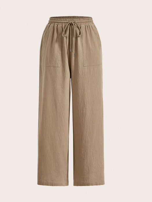 Plain Loose Drawstring Pants With Pocket