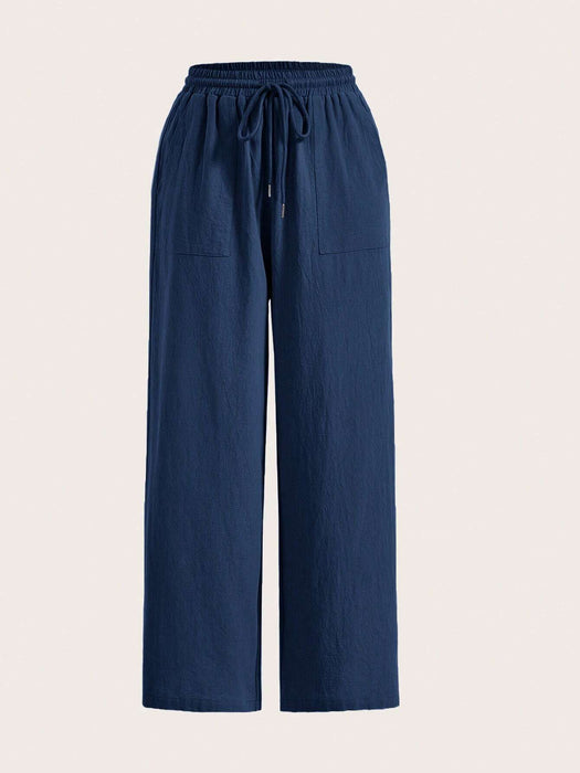 Plain Loose Drawstring Pants With Pocket