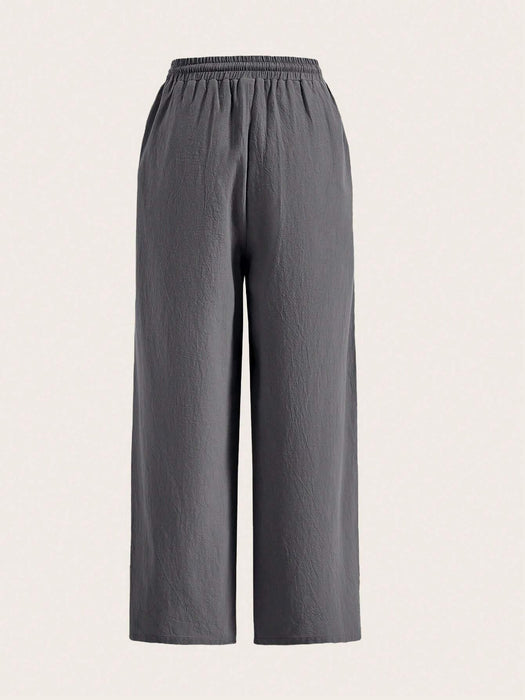 Plain Loose Drawstring Pants With Pocket