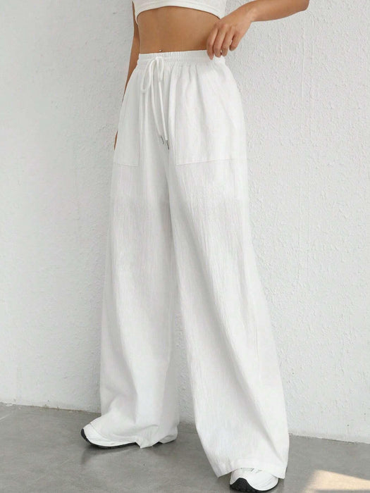 Plain Loose Drawstring Pants With Pocket