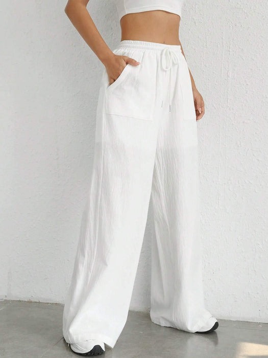 Plain Loose Drawstring Pants With Pocket