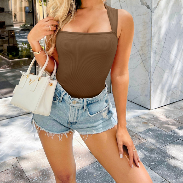 Ribbed Square Hem Bodysuit