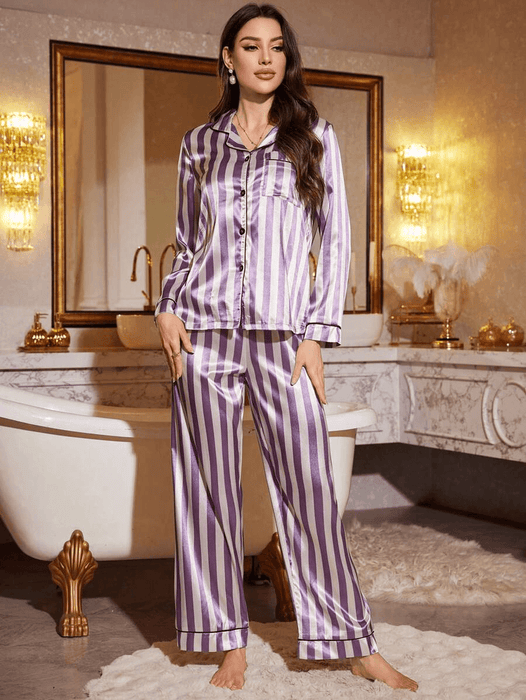 Striped Satin Pajama Set – Elegant And Comfortable Sleepwear