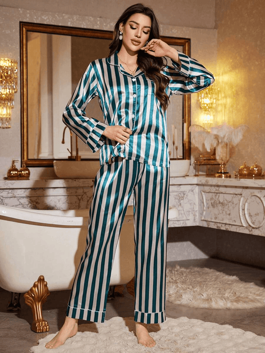 Striped Satin Pajama Set – Elegant And Comfortable Sleepwear