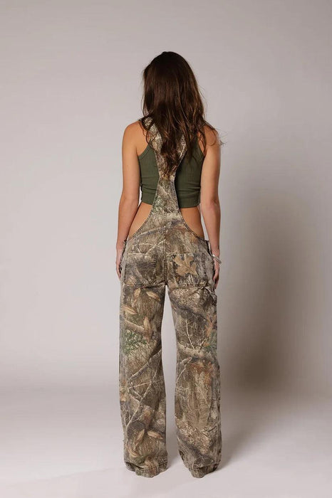Camouflage Plunge Denim Overalls - Stylish & Durable Outdoor Wear