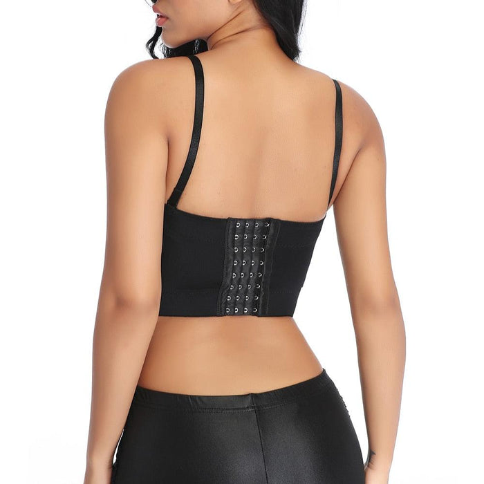 Women's Corset Black PU Leather Crop Top