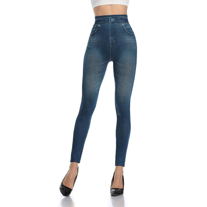 Faux Denim Jeans Leggings – Stylish High Waist Fit