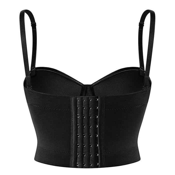 Women's Corset Black PU Leather Crop Top