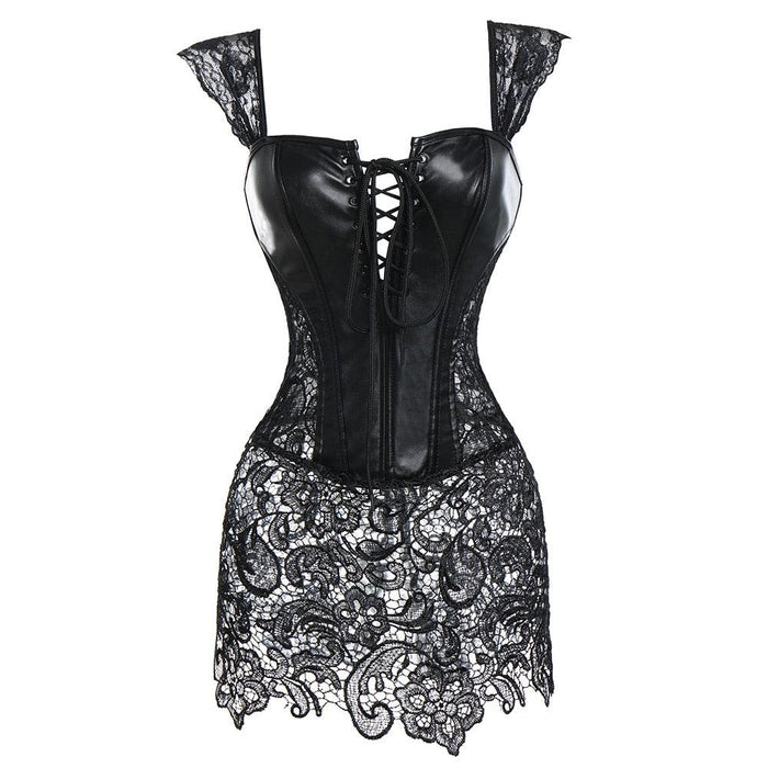 Lace Up Front Punk Faux Leather Corset