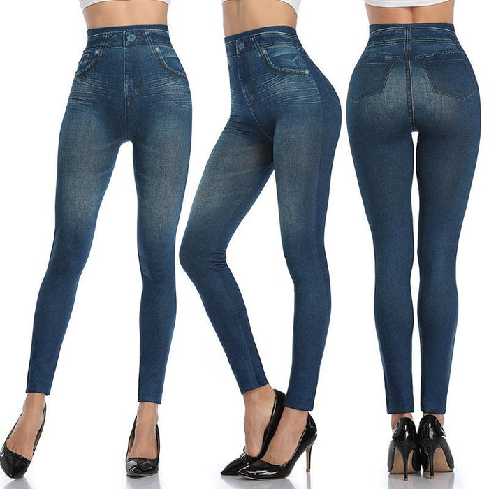 Denim Print Compression Leggings – Stylish Look with Stretch Fabric
