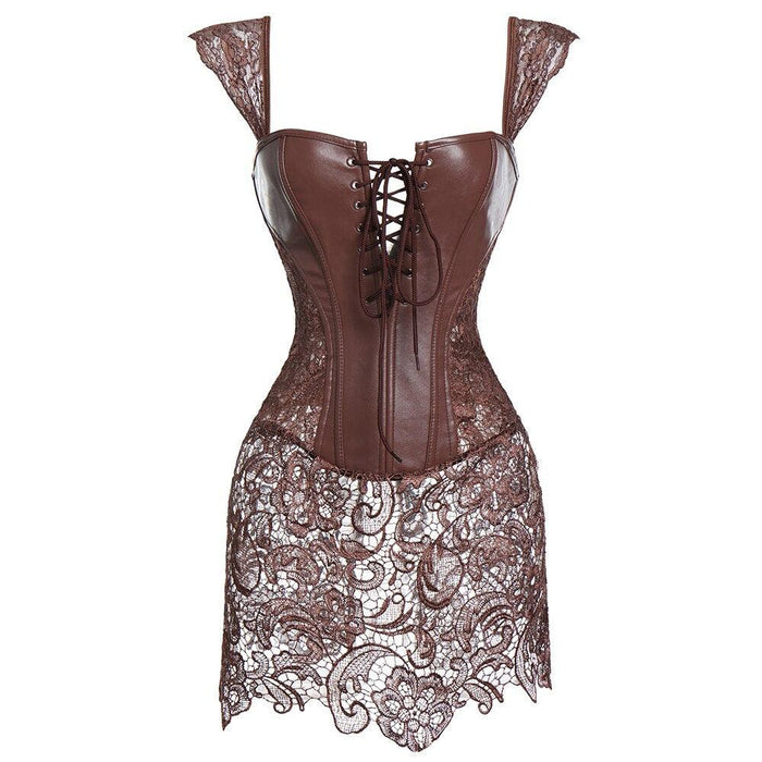 Lace Up Front Punk Faux Leather Corset