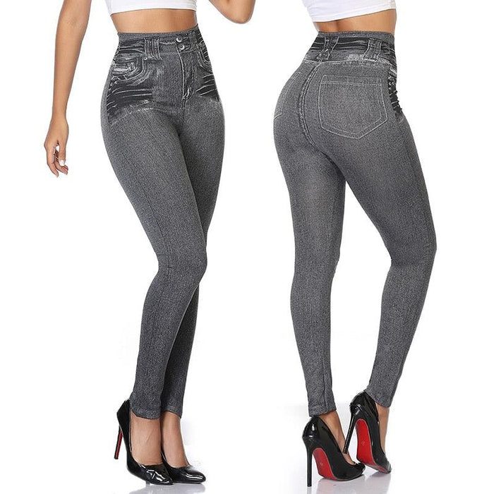Denim Print Compression Leggings – Stylish Look with Stretch Fabric