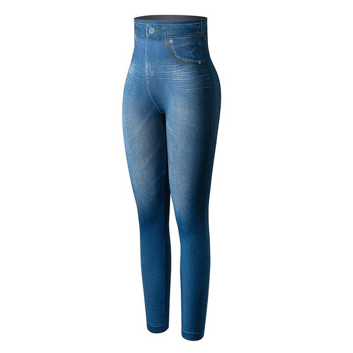 Denim Print Compression Leggings – Stylish Look with Stretch Fabric