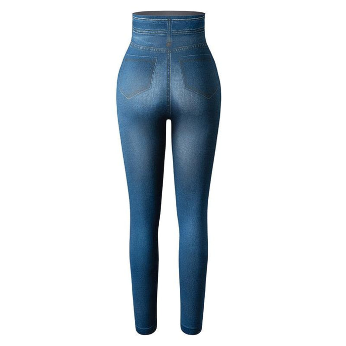 Denim Print Compression Leggings – Stylish Look with Stretch Fabric