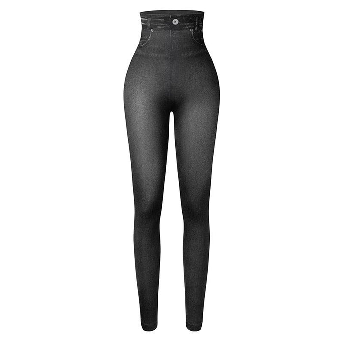Denim Print Compression Leggings – Stylish Look with Stretch Fabric