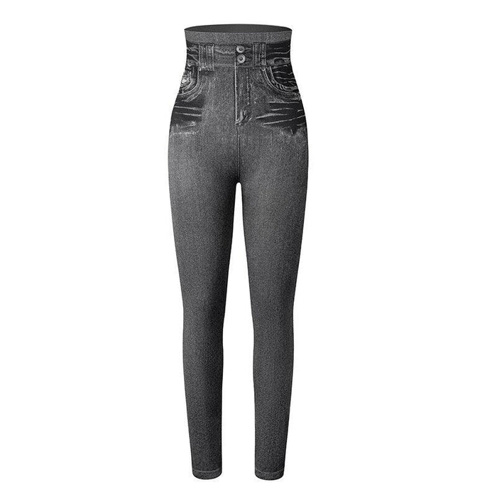Denim Print Compression Leggings – Stylish Look with Stretch Fabric