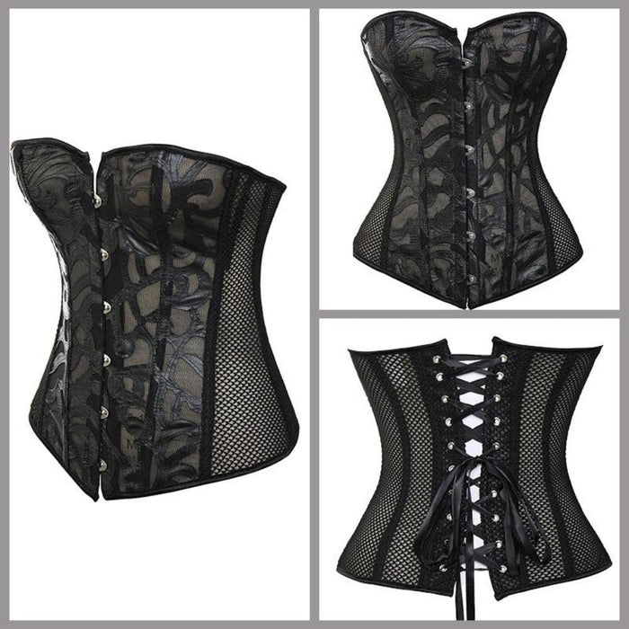 Women Steampunk Black Mesh Waist Corset