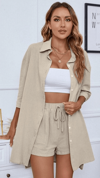 Button-Up Shirt Shorts Set – Perfect Blend of Style and Ease