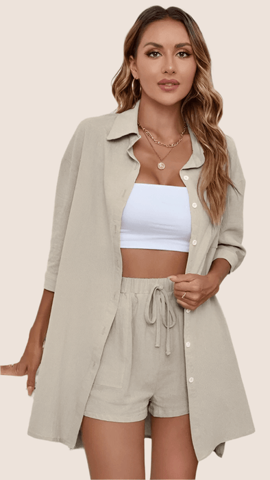 Button Up High Low Hem Shirt With Shorts