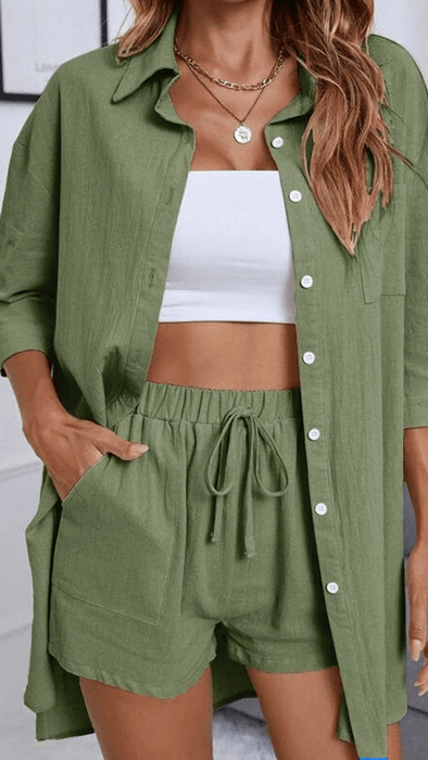 Button-Up Shirt Shorts Set – Perfect Blend of Style and Ease