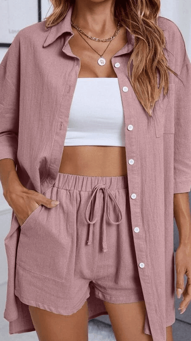 Button-Up Shirt Shorts Set – Perfect Blend of Style and Ease