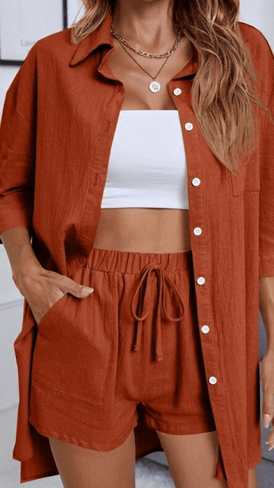 Button-Up Shirt Shorts Set – Perfect Blend of Style and Ease